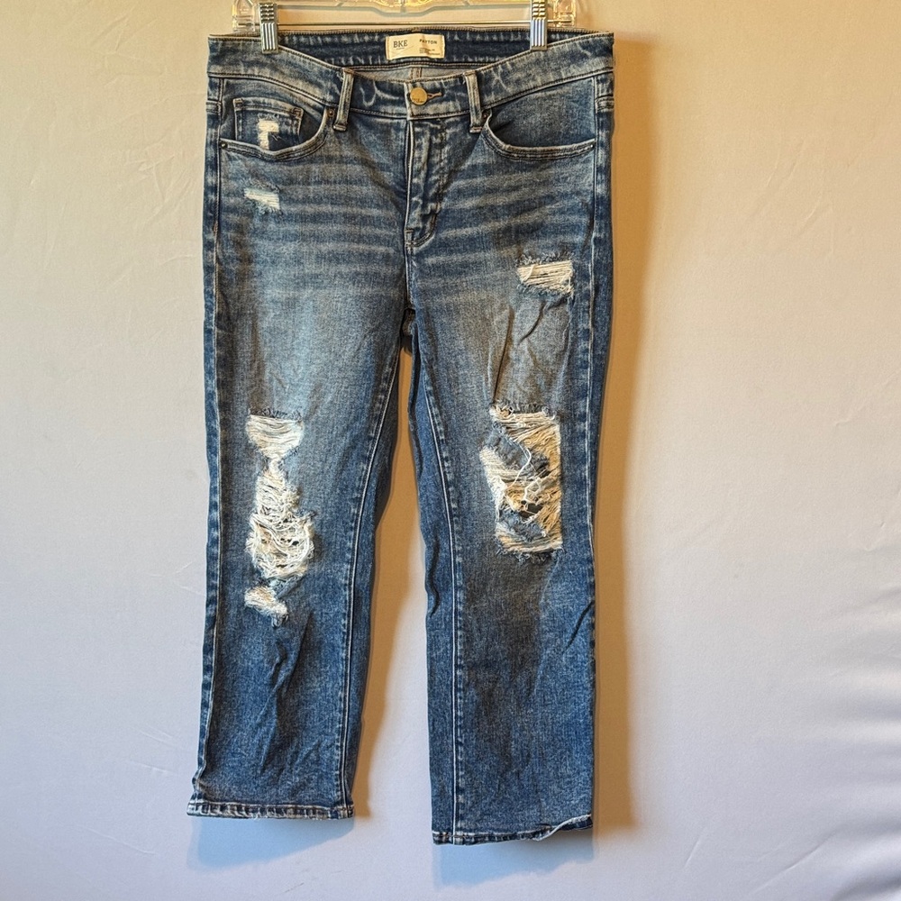 BKE Payton Jeans 28x26 Mid Rise Straight Crop Distressed Buckle Denim